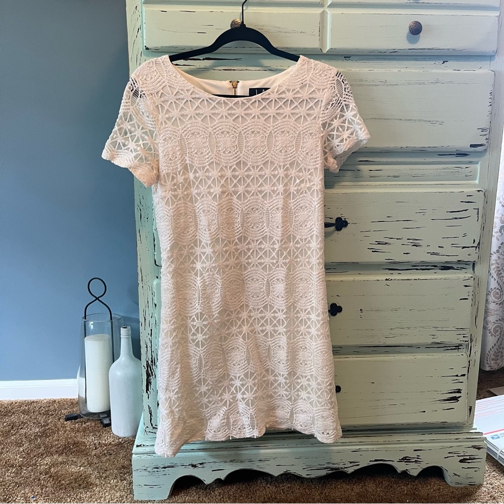 Lulu's White Embroidered Mini Dress Short Sleeve Crew Neck. Size medium.